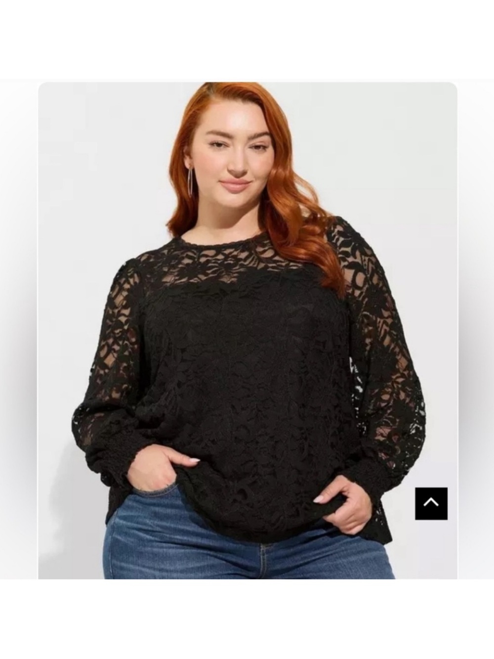 torrid Black Floral Lace Long Sleeve Blouse